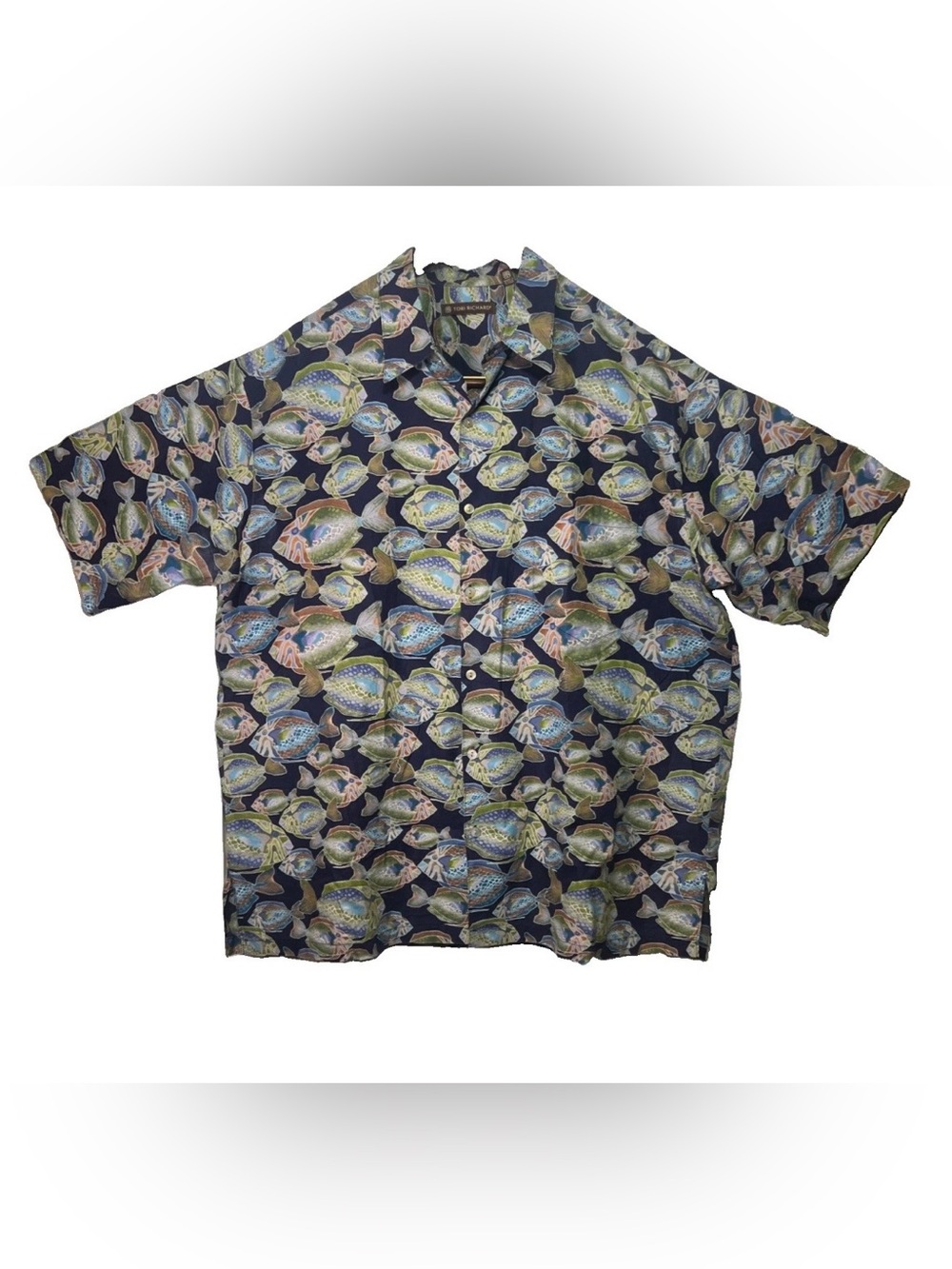 Tori Richard Navy Short-Sleeve Fish Print Button-Down Shirt